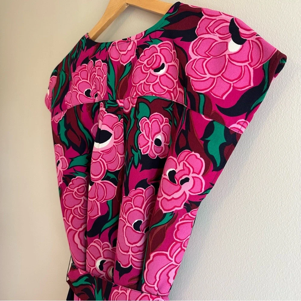 Talbots Sleeveless‎ Floral Sheath Dress w/ Belt Women’s M | Peony Print V‑Neck